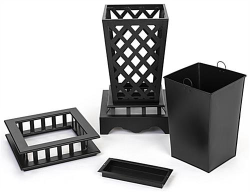 10 Gal Cast Aluminum Trash Receptacle w/ Powder Coated Finish, Basket Weave - Black - Image 4
