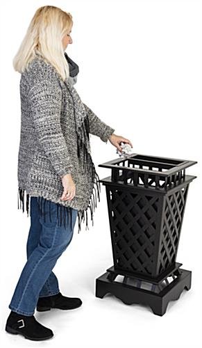 10 Gal Cast Aluminum Trash Receptacle w/ Powder Coated Finish, Basket Weave - Black - Image 5