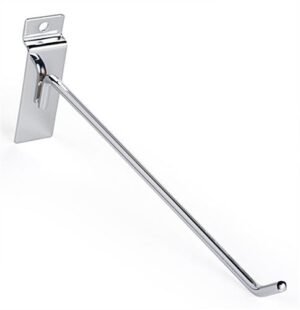 10” Metal Slatwall Peg Hook, Angled Tip, Set of 25 - Chrome