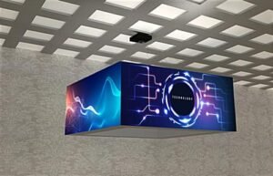 10' Square Hanging Ceiling Banner with Custom Printed Stretch Fabric & LED Lights