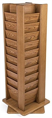 10-Tiered Magazine Floor Stands, 8.5"w, 40 Pockets, Rotating - Medium Oak