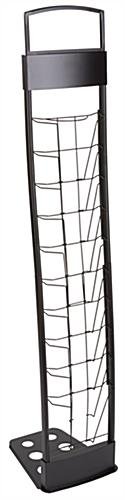 10-Tiered Metal Magazine Floor Stand, 8.5"w, 10 Pockets, Portable - Black