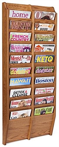 10-Tiered Wood Magazine Wall Rack, 8.5"w, 20 Pockets - Medium Oak