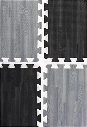 10’ x 10’ Interlocking Foam Mats, Set of 26 Flooring Tiles - Black & Gray Wood Grain