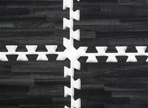 10’ x 10’ Interlocking Foam Mats, Set of 26 Flooring Tiles - Black Wood Grain