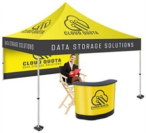 10 x 10 Tent Kit w/ Custom UV Printed Canopy & Travel Case Counter w/ Black Chair