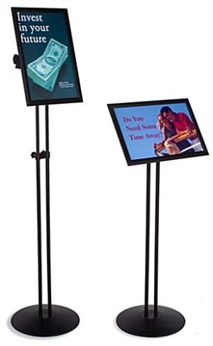 11 x 17 Menu Floor Stand, Snap Open, Tilting, Adjustable Height - Black