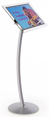 11 x 17 Menu Stand for Floor, Magnetic Lens, Curved Post, Portrait/Landscape - Silver