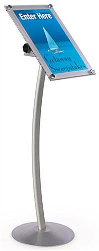 11 x 17 Menu Stand for Floor, Tilting Bracket, Curved Post - Silver