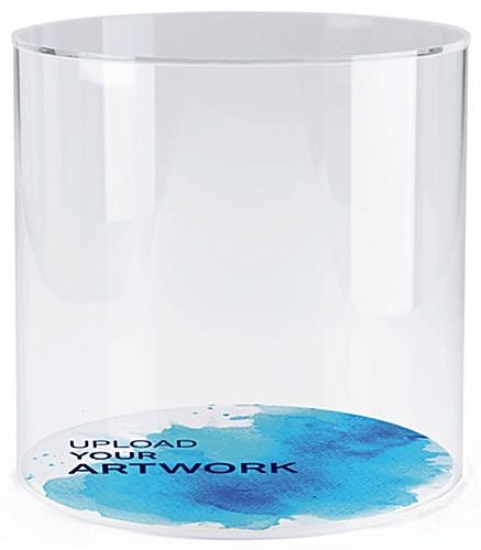 12" Round Countertop Display Case with Lift-Off Top & Custom Printing - White Base
