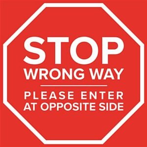12 x 12 Pre-Printed Floor Decal for Crowd Control, Stop Wrong Way Message - Red