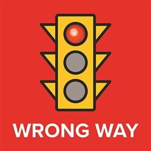 12 x 12 Vinyl Floor Sticker with Pre-Printed Graphics, Wrong Way Message - Red