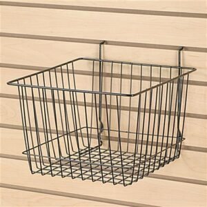 12 x 12 Wire Basket for Gridwall or Slatwall, 8" Deep, Square - Black