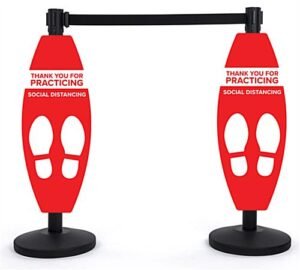 12 x 30 Pre-Printed Stanchion Sign, Curved, Crowd Control – Social Distancing