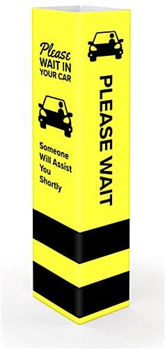 12.25 x 52 Coroplast® Bollard Cover w/ Pre-Printed WAIT IN YOUR CAR Message - Yellow
