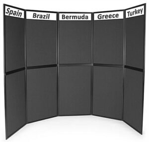129"w Floor Standing Hook & Loop Display Board, 10 Panels, 5 Custom Headers - Black
