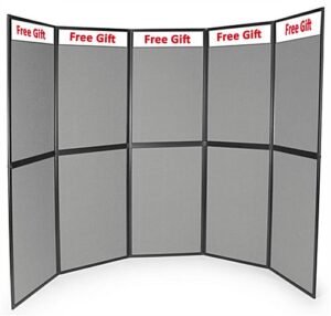 129"w Floor Standing Hook & Loop Display Board, 10 Panels, 5 Custom Headers - Gray