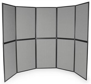 129"w Floor Standing Hook & Loop Display Board, 10 Panels, Double Sided - Gray