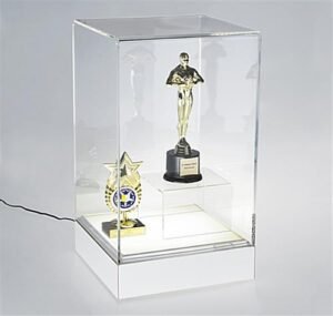 13" Countertop Pedestal Display Case w/ Interior LED Base – White