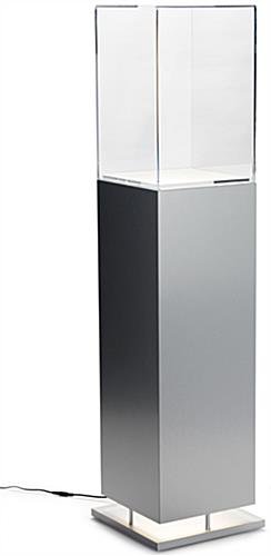 13" Pedestal Display Case, Bottom Lit, Interior LED Lights - Silver