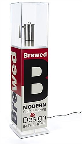 13"w Pedestal Display Case, Bottom Lit, Interior LED Lights, Custom Graphics - White