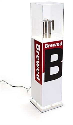 13"w Pedestal Display Case, Interior LED Lights, Contour Cut Custom Graphics - White