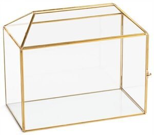 13 x 11 Glass Card Box w/ Side Panel Opening, Top Insert, Countertop - Gold