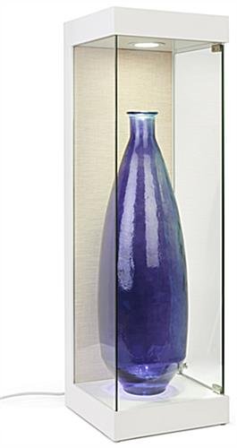 13.5"w Glass Display Case, LED Top Light, Side Locking Door, Countertop - White