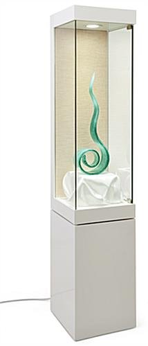 13.5"w Glass Display Case, LED Top Light, Side Locking Door, Floor Standing - White