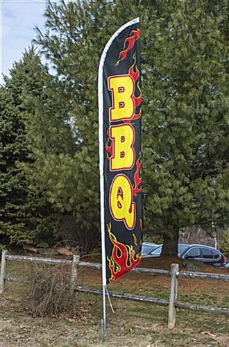 14’ Feather Flag & Ground Spike w/ Pre-Printed BBQ Message – Black & Yellow - Image 2