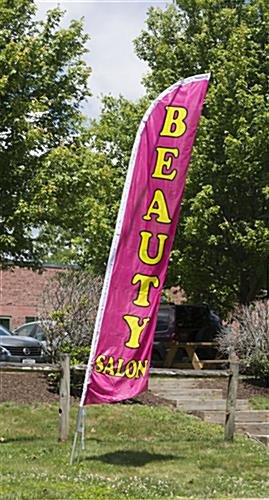 14’ Feather Flag & Ground Spike with Pre-Printed BEAUTY SALON Message - Pink - Image 2