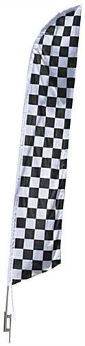 14’ Feather Flag & Ground Spike with Pre-Printed Checkered Pattern – Black & White