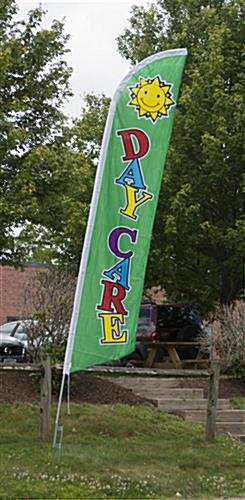 14’ Feather Flag & Ground Spike with Pre-Printed DAYCARE Message - Green - Image 2