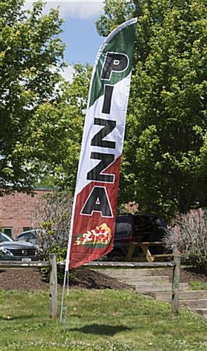 14’ Feather Flag & Ground Spike with Pre-Printed PIZZA Message – Red, White & Green - Image 2