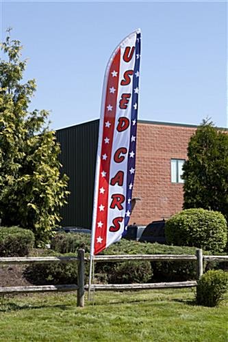 14' Feather Flag & Ground Spike with USED CARS Message - Red, White & Blue - Image 2