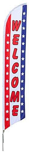 14' Feather Flag & Ground Spike with WELCOME Message - Red, White & Blue