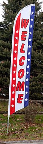 14' Feather Flag & Ground Spike with WELCOME Message - Red, White & Blue - Image 2
