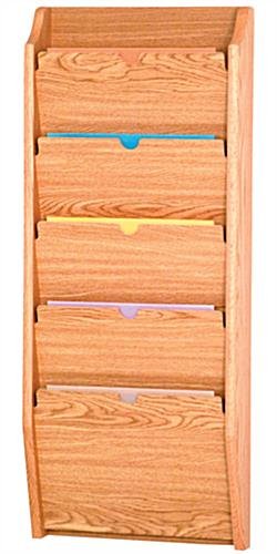 14”w Hanging File Holder, 5-Tiered, Wall Mount, HIPAA Compliant - Light Oak