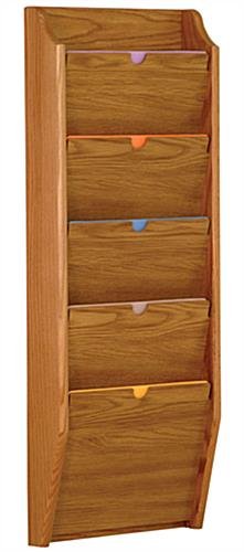14”w Hanging File Holder, 5-Tiered, Wall Mount, HIPAA Compliant - Medium Oak
