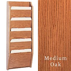 14”w Hanging File Holder, 5-Tiered, Wall Mount, Slanted Front - Medium Oak