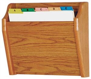 14”w Hanging File Holder, Single Pocket, Wall Mount, Slanted Front - Medium Oak