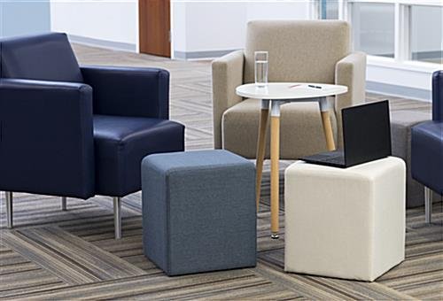 15” Square Upholstered Ottoman Stool – Blue - Image 5