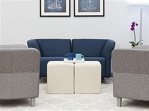 15” Square Upholstered Ottoman Stool – Natural - Image 2
