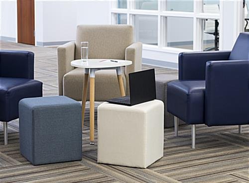 15” Square Upholstered Ottoman Stool – Natural - Image 5