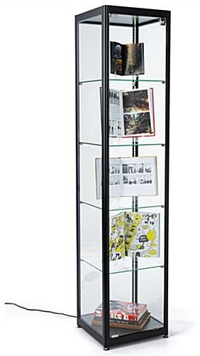 15.5" Glass Display Case, Adjustable Shelves, Locking, Ships Unassembled - Black