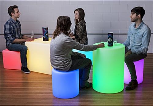 15.75” Round Stool w/ LED Lighting, 16 Color Options, Rechargeable Battery - White - Image 4