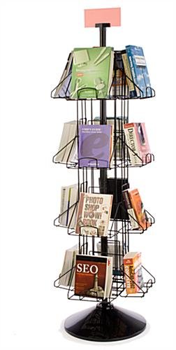 16-Pocket Wire Book Stand for Floor, Rotating, with Header Clip - Black