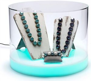 16" Round Countertop Display Case w/ 16-Color LED Base, Acrylic Lift-Off Top - Clear