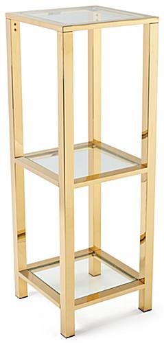16" W x 46" H Tiered Retail Display, Stainless Steel and Tempered Glass - Gold