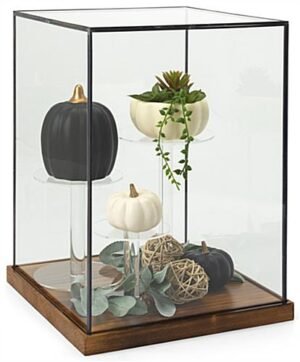 16.25" Countertop Display w/ Lift-Off Top, Black Copper Edging, Wooden Base - Clear